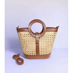 Sac seau en raphia et cuir – Sac bandoulière bohème chic