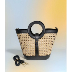 Sac seau en raphia et cuir – Sac bandoulière bohème chic