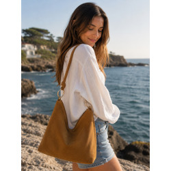 Sac bandoulière en daim souple femme – Grand sac tendance et élégant