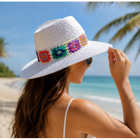 Chapeau de paille femme réglable à larges bords – Style bohème chic