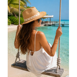 Chapeau de paille femme réglable à larges bords – Style bohème chic