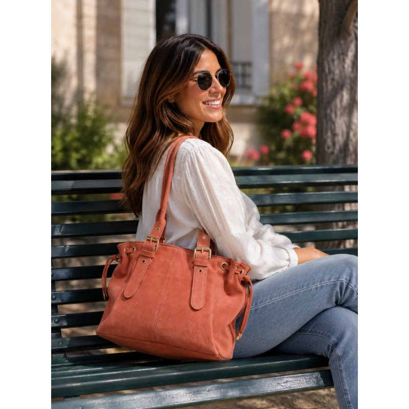 Sac à main femme en daim – cabas bohème chic, tendance campagne, cuir suédé