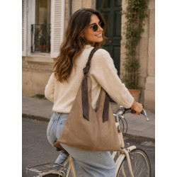 Sac cabas femme en suédine avec anses tressées – Grand format élégant et tendance