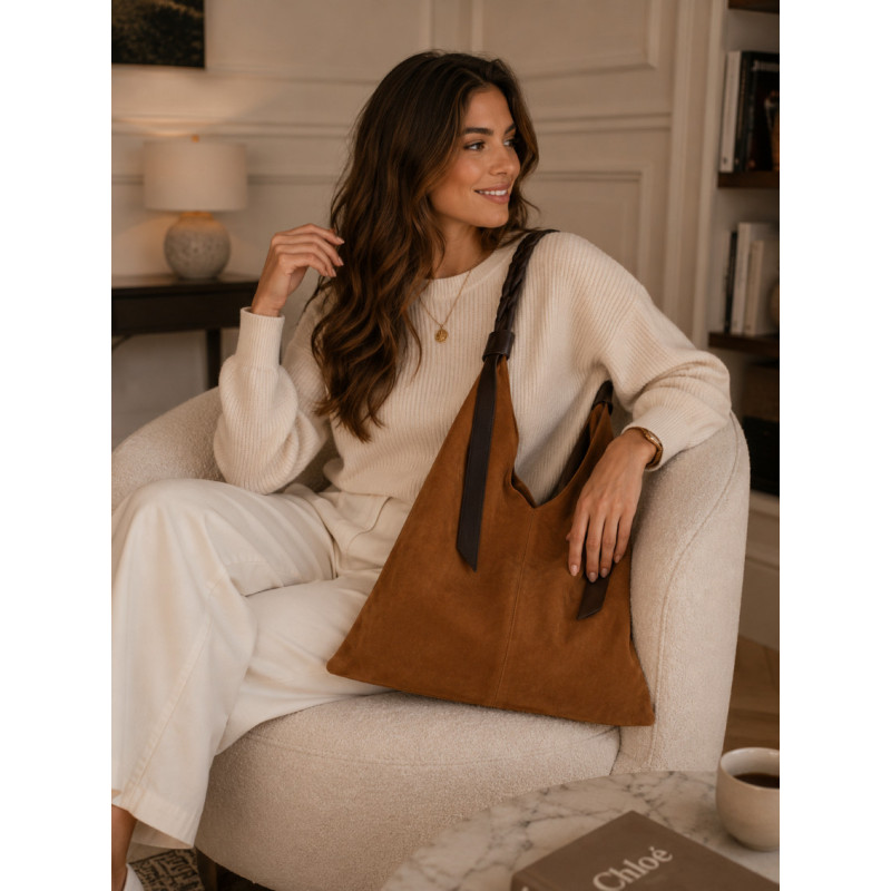 Sac cabas femme en suédine avec anses tressées – Grand format élégant et tendance