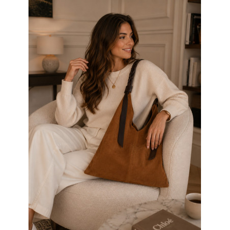 Sac cabas femme en suédine avec anses tressées – Grand format élégant et tendance