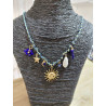 Collier breloques bohème bleu & doré – Soleil, perle et œil porte-bonheur