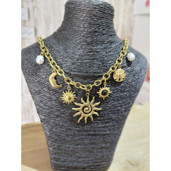 Collier breloques Soleil & Lune doré – Bijou bohème chic avec perles