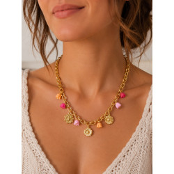 Collier breloques fleurs doré – Bijou bohème chic à fleurs colorées