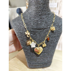 Collier breloques cœur, soleil & lune doré – Bijou bohème chic femme