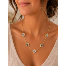 Collier trèfles en acier inoxydable doré – Pendentifs nacrés noir & blanc