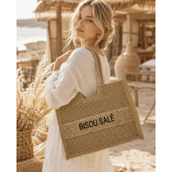 Panier cabas BISOU SALÉ en raphia – Grand sac de plage et de shopping tendance pour femme
