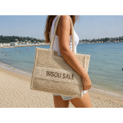 Panier cabas BISOU SALÉ en raphia – Grand sac de plage et de shopping tendance pour femme