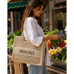 Panier cabas BISOU SALÉ en raphia – Grand sac de plage et de shopping tendance pour femme