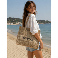 Panier cabas BISOU SALÉ en raphia – Grand sac de plage et de shopping tendance pour femme