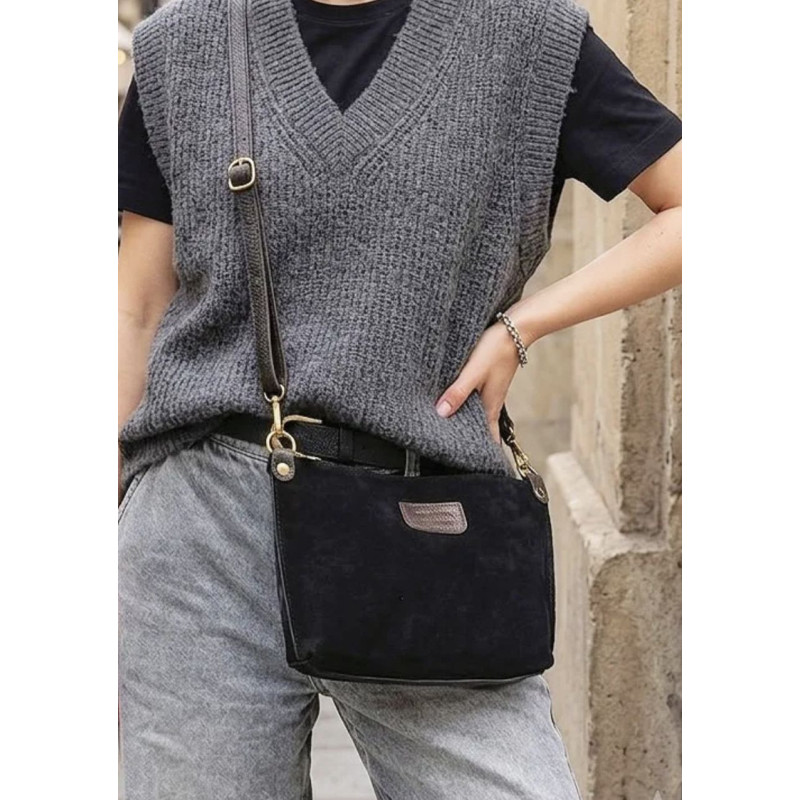 Sac bandoulière en daim cuir véritable – Sac femme chic et élégant