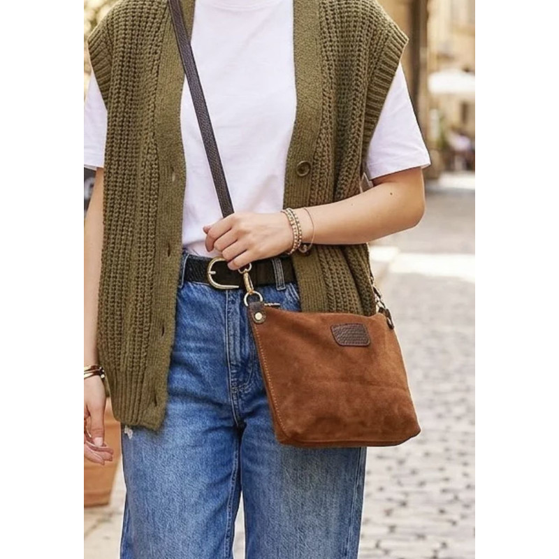 Sac bandoulière en daim cuir véritable – Sac femme chic et élégant