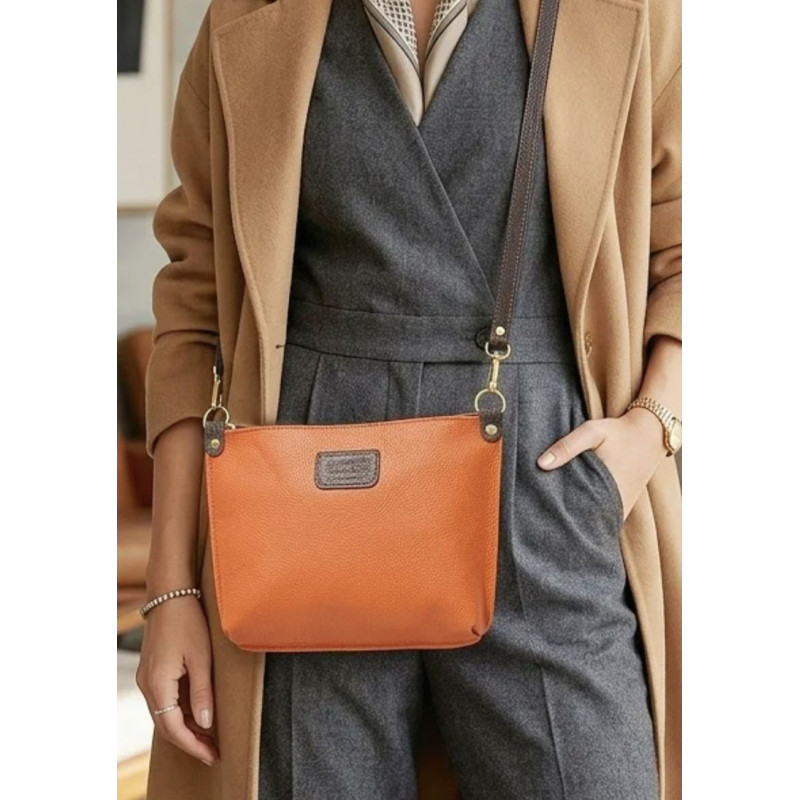 Sac bandoulière en cuir grainé véritable – Sac femme élégant et intemporel