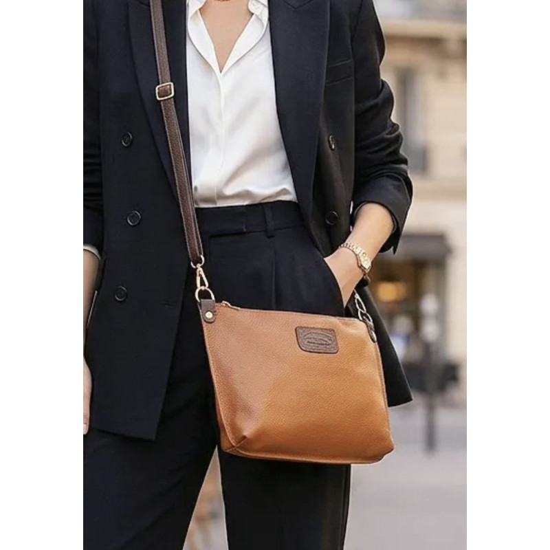 Sac bandoulière en cuir grainé véritable – Sac femme élégant et intemporel