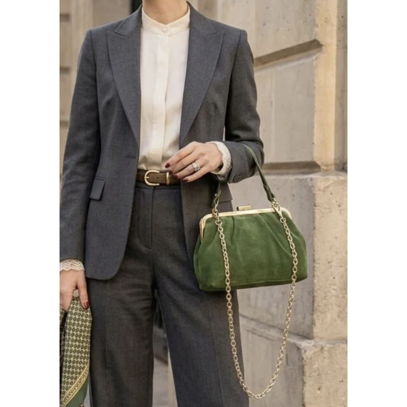 Sac bandoulière en daim avec fermoir vintage – Sac femme élégant en cuir véritable