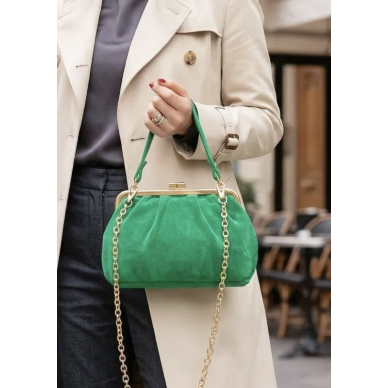 Sac bandoulière en daim avec fermoir vintage – Sac femme élégant en cuir véritable