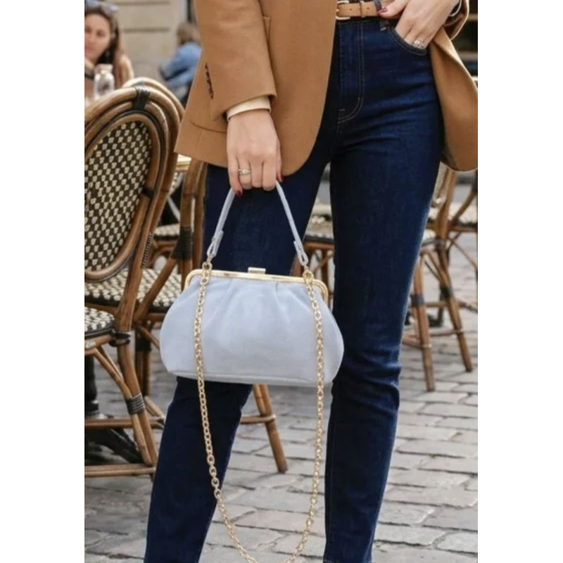 Sac bandoulière en daim avec fermoir vintage – Sac femme élégant en cuir véritable