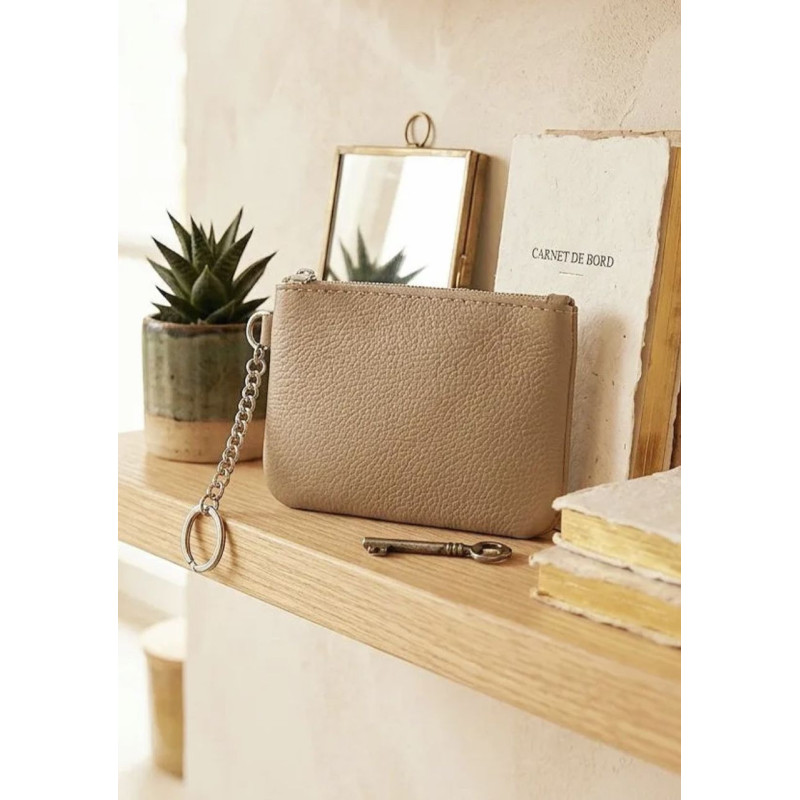 Porte-monnaie en cuir grainé véritable – Pochette zippée élégante pour femme