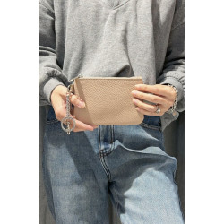 Porte-monnaie en cuir grainé véritable – Pochette zippée élégante pour femme