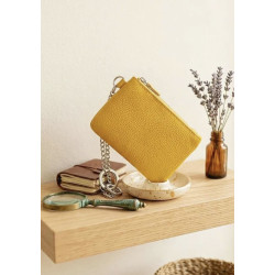 Porte-monnaie en cuir grainé véritable – Pochette zippée élégante pour femme