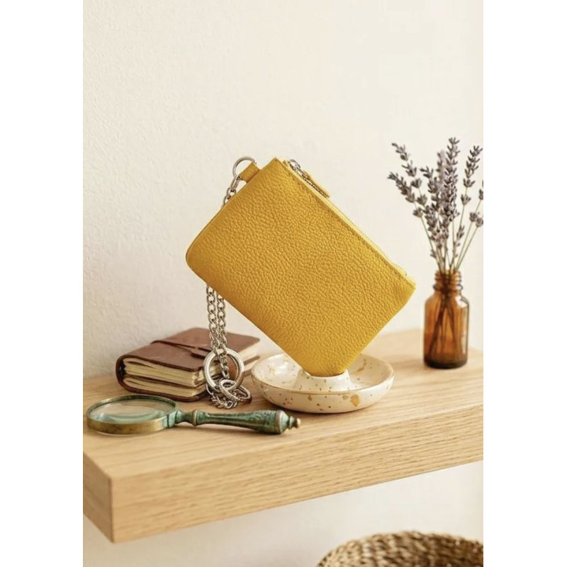 Porte-monnaie en cuir grainé véritable – Pochette zippée élégante pour femme