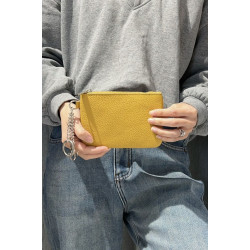 Porte-monnaie en cuir grainé véritable – Pochette zippée élégante pour femme