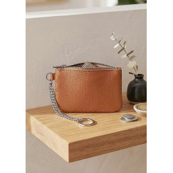 Porte-monnaie en cuir grainé véritable – Pochette zippée élégante pour femme