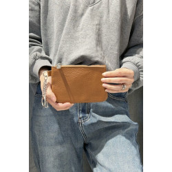 Porte-monnaie en cuir grainé véritable – Pochette zippée élégante pour femme