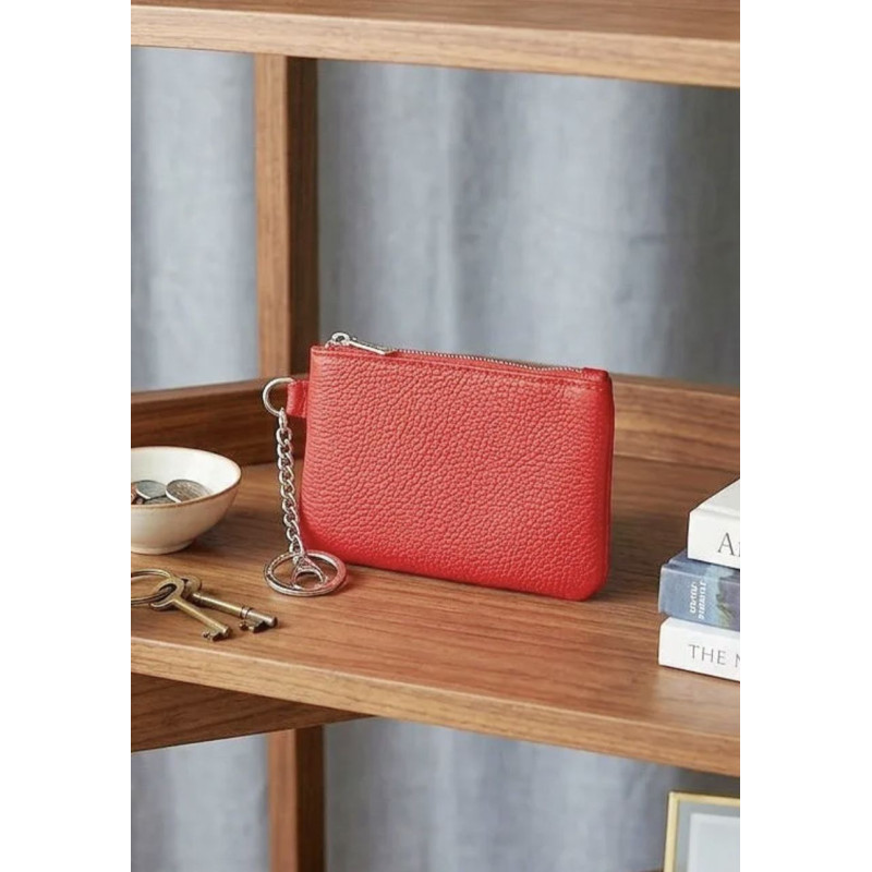 Porte-monnaie en cuir grainé véritable – Pochette zippée élégante pour femme