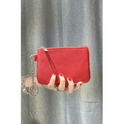 Porte-monnaie en cuir grainé véritable – Pochette zippée élégante pour femme