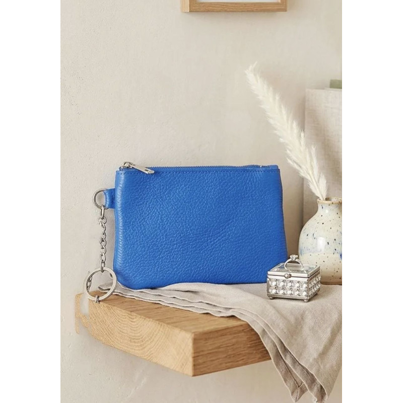 Porte-monnaie en cuir grainé véritable – Pochette zippée élégante pour femme