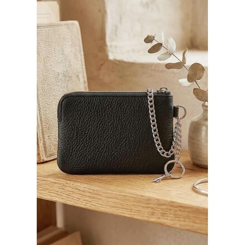 Porte-monnaie en cuir grainé véritable – Pochette zippée élégante pour femme