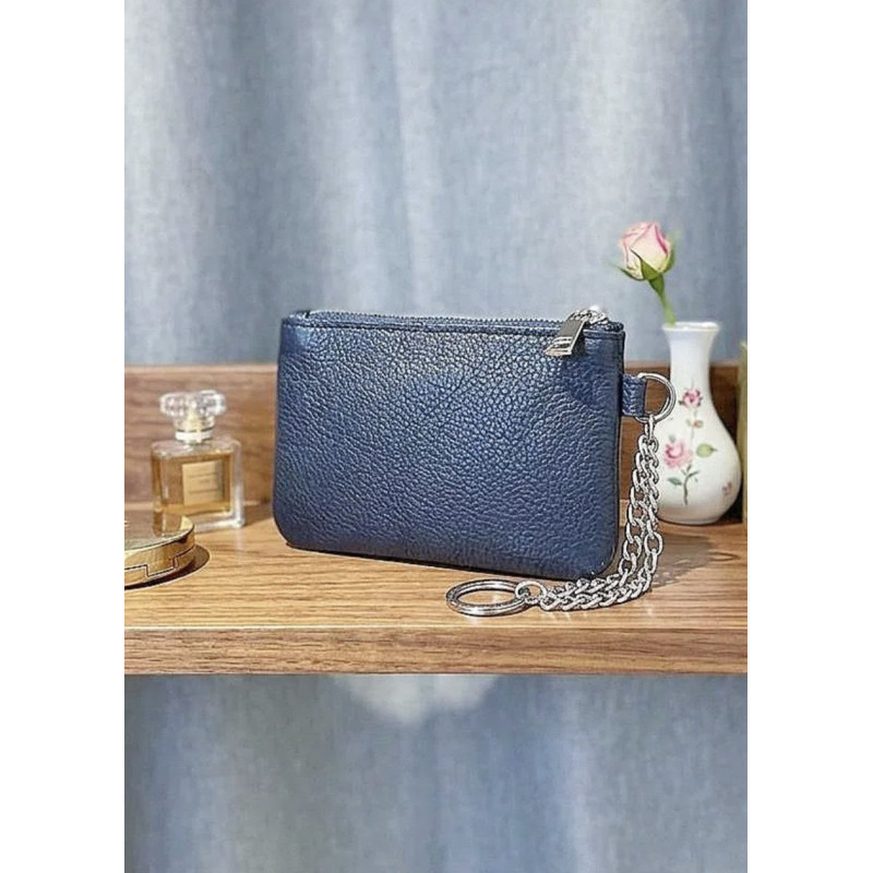 Porte-monnaie en cuir grainé véritable – Pochette zippée élégante pour femme