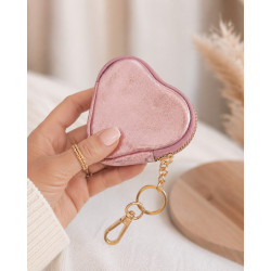Porte-Monnaie Cœur en Cuir avec Porte-Clés et Accroche Sac
