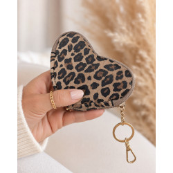 Porte-Monnaie Cœur en Cuir avec Porte-Clés et Accroche Sac