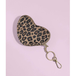 Porte-Monnaie Cœur en Cuir avec Porte-Clés et Accroche Sac