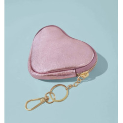 Porte-Monnaie Cœur en Cuir avec Porte-Clés et Accroche Sac