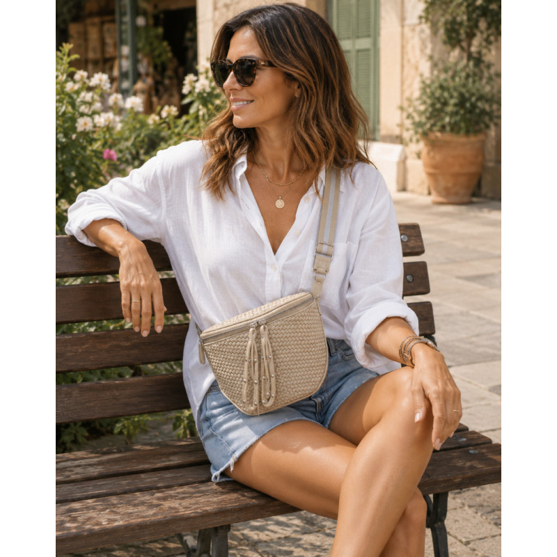 Sac Banane Style Reporter Femme Motif Tressé – 100% Cuir