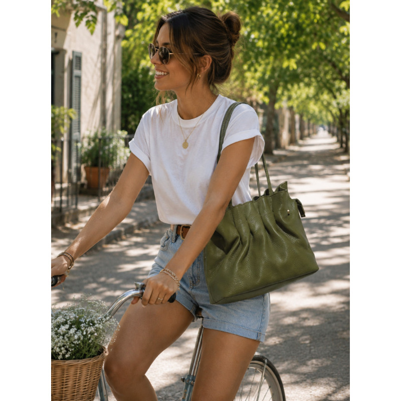 Sac Cabas Femme 100% Cuir Souple – Sac à Main Plissé Tendance