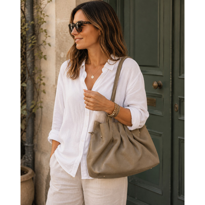 Sac Cabas Femme 100% Cuir Souple – Sac à Main Plissé Tendance