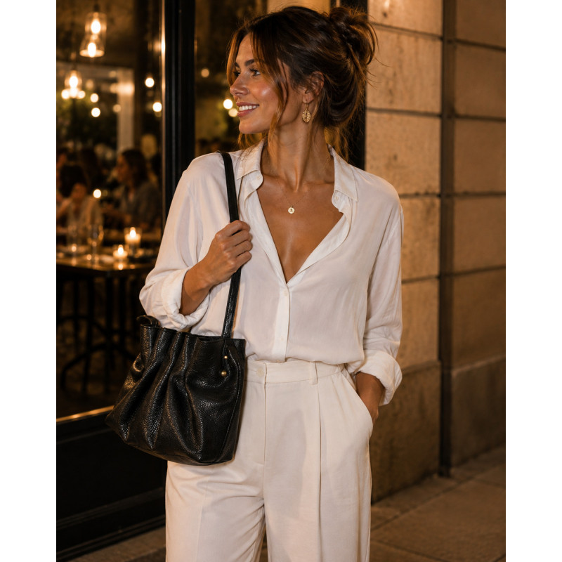 Sac Cabas Femme 100% Cuir Souple – Sac à Main Plissé Tendance