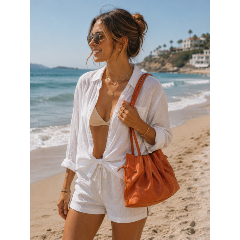Sac Cabas Femme 100% Cuir Souple – Sac à Main Plissé Tendance