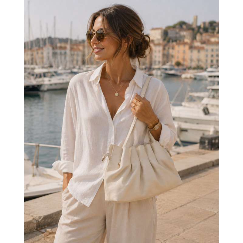 Sac Cabas Femme 100% Cuir Souple – Sac à Main Plissé Tendance