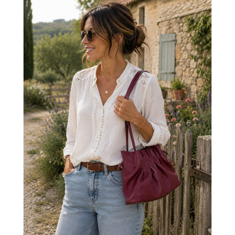 Sac Cabas Femme 100% Cuir Souple – Sac à Main Plissé Tendance