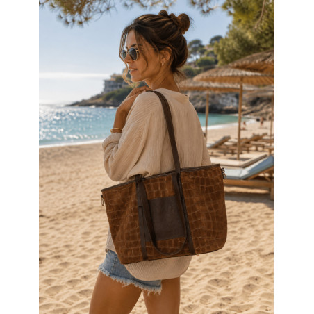 Grand Sac Cabas Femme 30% Cuir et 70% Daim – Sac Shopping Tendance