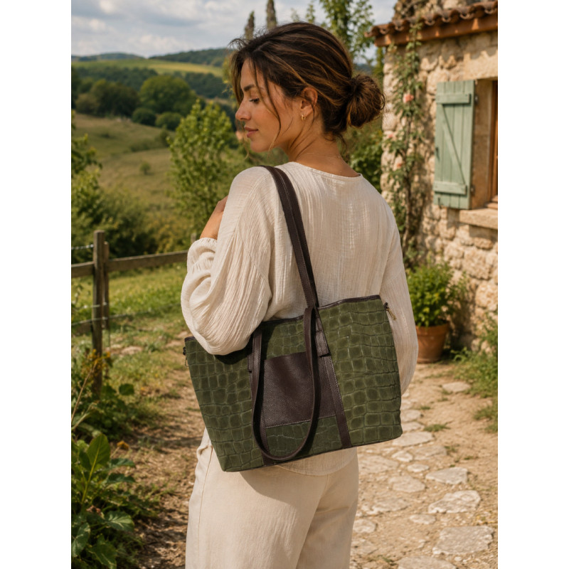Grand Sac Cabas Femme 30% Cuir et 70% Daim – Sac Shopping Tendance